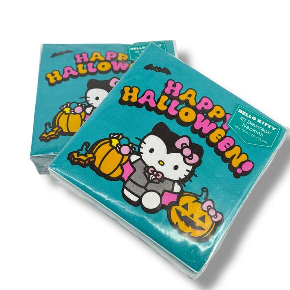 Sanrio Hello Kitty Happy Halloween Beverage Paper Napkin Lot 10" X 10" 80 Count - Picture 1 of 4